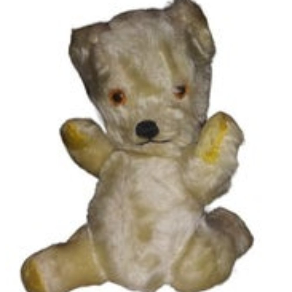 VTG Mohair Orange Glass Moon Eyed Jointed Stuffed Teddy Bear Belly Squeaker HTF